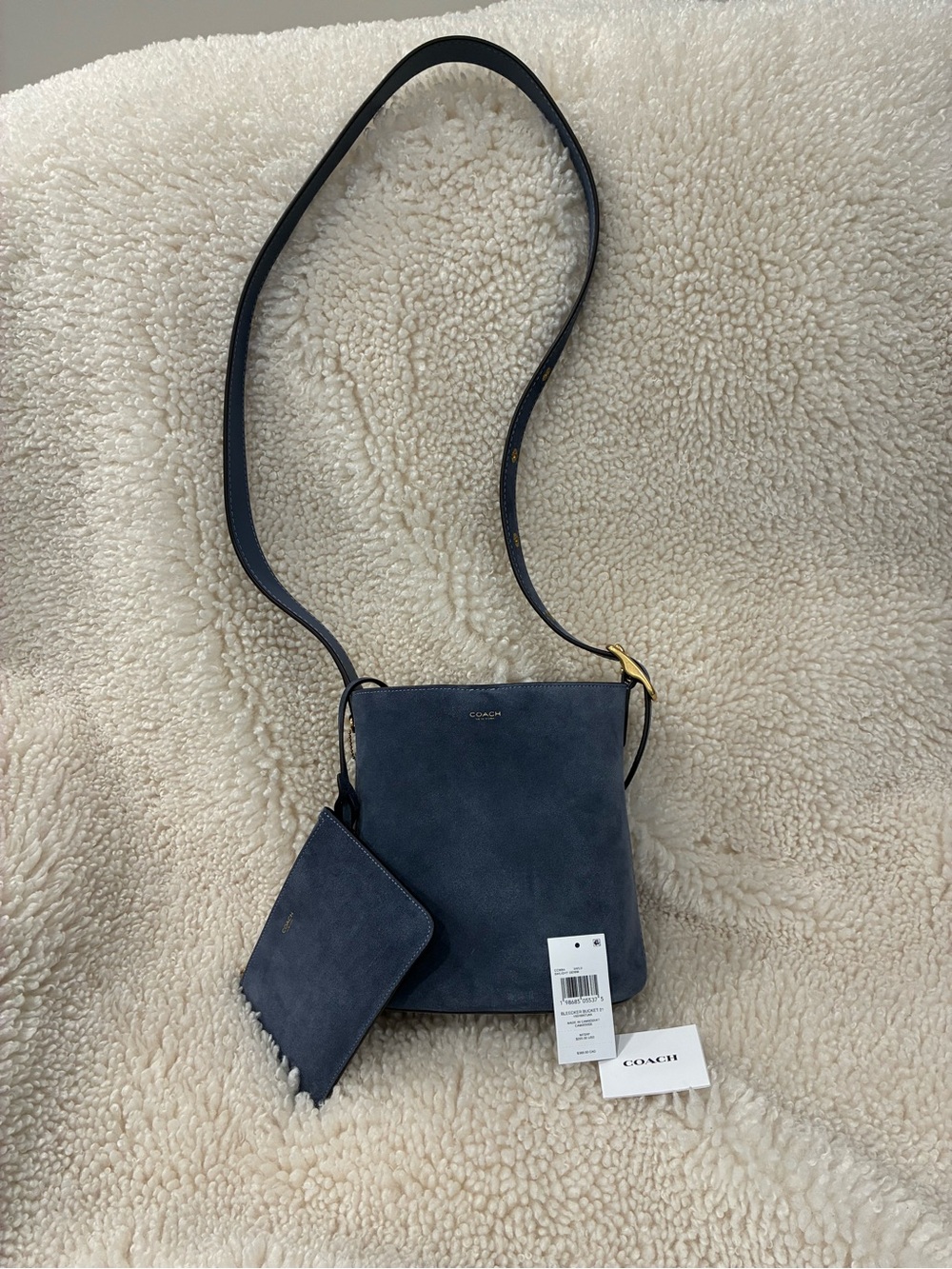 Coach Bleeker 21 Navy Suede Adjustable shoulder/Crossbody bag w/pouch